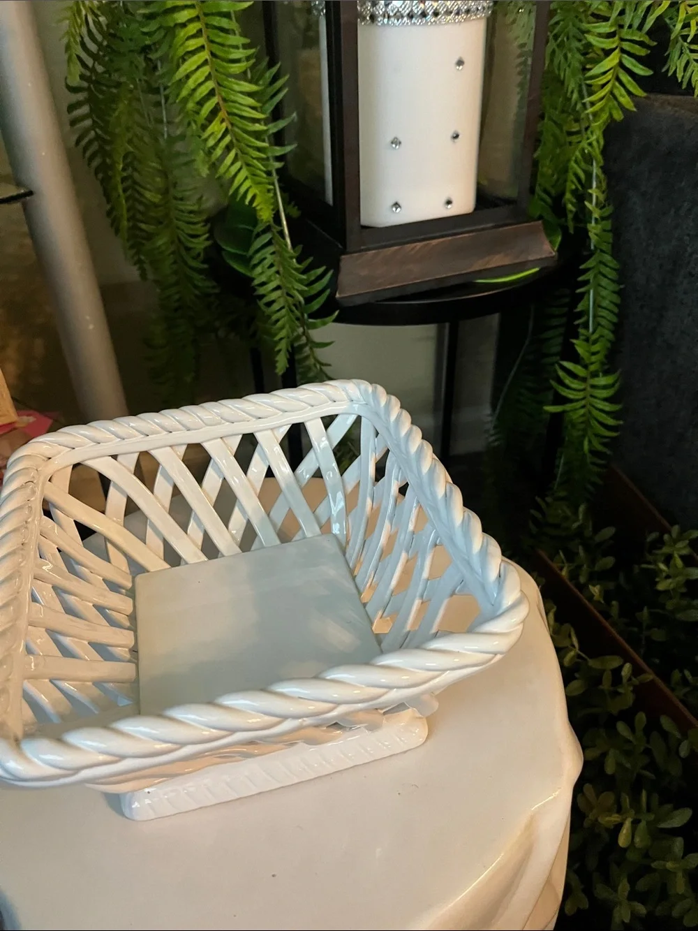 White Ceramic Woven Serving Basket - Brand Unspecified